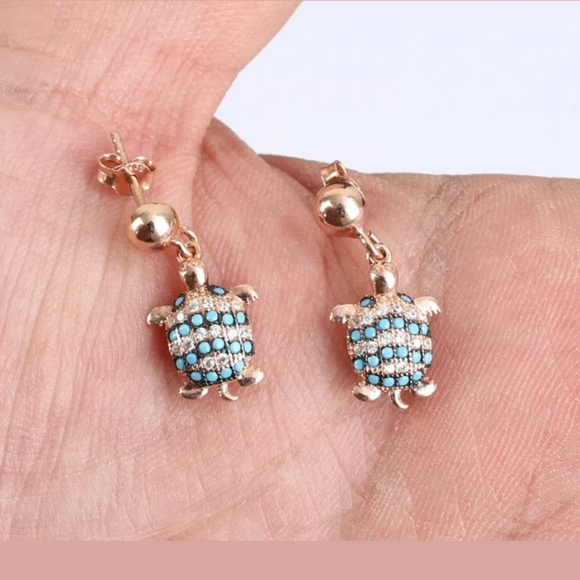 Kharma by Avelon Jewelry - Gold turquoise & topaz turtle earrings